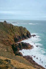 Fototapeta na wymiar Beautiful trail seaside views in Jersey Island (Channel islands) on cold cloudy day