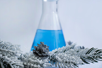 Christmas tree branch laboratory flask