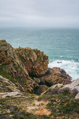 Fototapeta na wymiar Beautiful trail seaside views in Jersey Island (Channel islands) on cold cloudy day