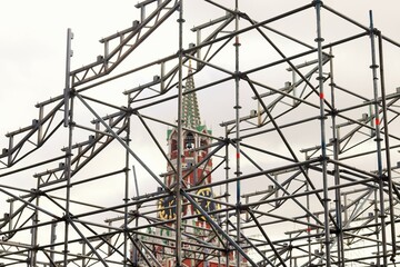 Installation of metal structures on Red Square in Moscow