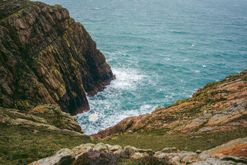 Beautiful nature views of coastal cliffs and beaches on Jersey Island