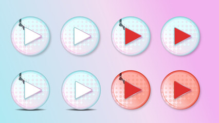 Round Video Play Button Candy Color with shadow and crack effect