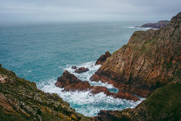 Beautiful nature views of coastal cliffs and beaches on Jersey Island
