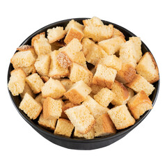 Black cup plate vanilla sweet square crackers on a dark background close-up top view isolate on a white transparent background.