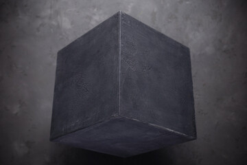 Concrete cube shape on floor background texture. Cement block as abstract concept