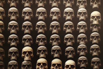 Illustration of a wall of skulls