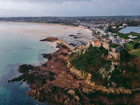 Beautiful view of Mont Orgueil Castle on the cliff
