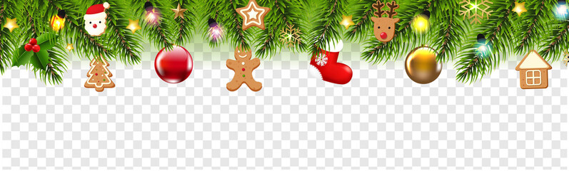 Christmas Border With Fir Tree Toys Transparent Background