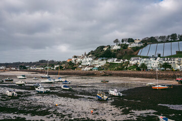 Fototapeta na wymiar Beautiful beaches of Jersey Island (Channel Isnads, UK) on cluody cold day