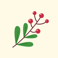 Christmas holly berry leaves isolated. Cute holly isolated on pastel background. Vector illustration.