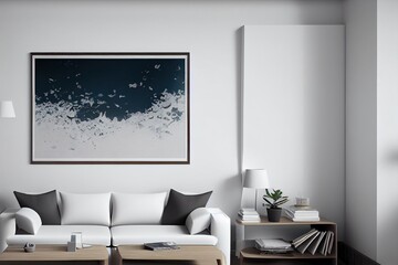 mock up blank poster on the wall of living room, 3D rendering, 3D illustration