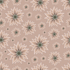seamless pattern flowers on a beige background, floral ornament, print for fabric and wallpaper, pattern for stationery, flat design plant elements, botanical background