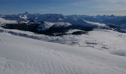 Mount Assiniboine in the background view at Sunshine Village Ski Slope