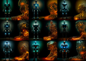 Robots. Futuristic interpretation Future 2025.Generation of robots. Virtual reality. Golden Collection.Illustration.
