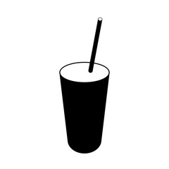 Icon cup with milkshake, drink or juice in black color on a white background