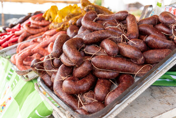 Sale of sausages at a country fair in Villa de Leyva. Colombia