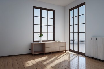 Mockup frame in simple minimal interior, 3d render