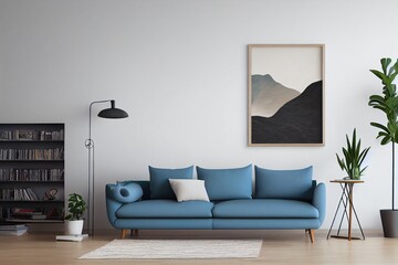 mock up poster frame in modern interior background, living room, Boho Scandinavian style, 3D render, 3D illustration