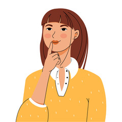 A woman is thinking about something. A man thinks about his plans, pondered, PNG