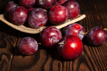 plum group on wood background