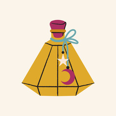Magic yellow potion bottle. Vector witch illustration on white background. Halloween item