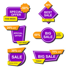 Set of tags and labels for sale. Template for use in trade labels, stickers, discounts and price tags on paper or website. Special offer. Vector illustration.