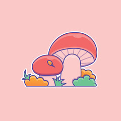 Cute cartoon mushrooms in vector illustration. Isolated food vector. Flat cartoon style