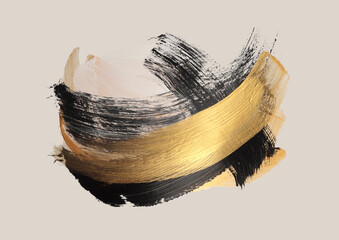 Modern oil and Acrylic smear blot painting brushstroke . Abstract texture gold, black, beige color...