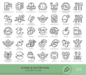 Set of conceptual icons. Vector icons in flat linear style for web sites, applications and other graphic resources. Set from the series - Nutrition. Editable stroke icon.