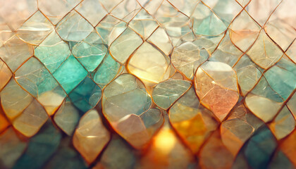 An abstract background of diamond 3D shapes in a colorful gradient of red, orange, yellow, green, and blue