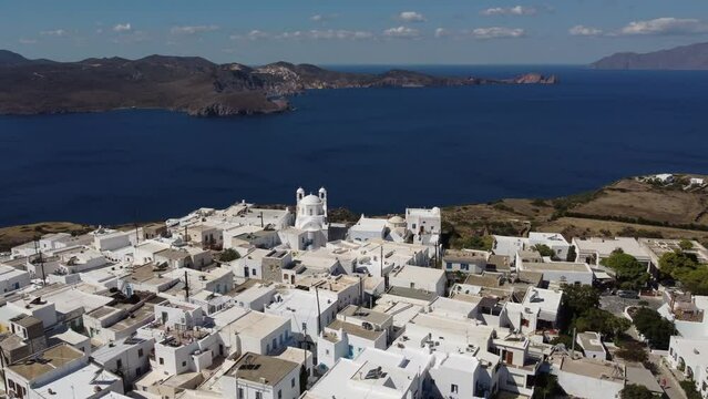 Pollonia Village Aerial View in Milos, Cyclades Island in Aegean Sea, Greece