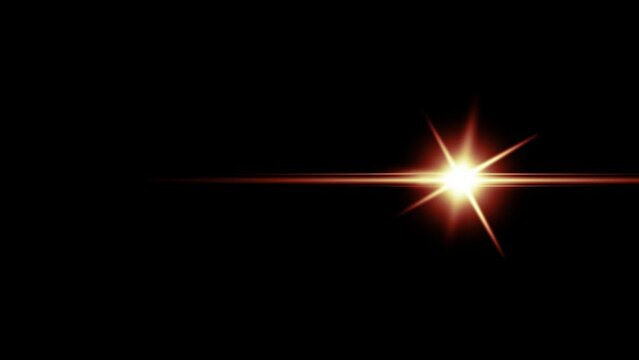 Warm Flare Moving on black background. Digital Optical Flare With Orange Glowing Light on Dark Space. Motion Smooth 4K Video Animation 