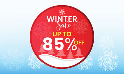 Winter sale banner, discounts up to 85 %, winter sale up to 85 percent off