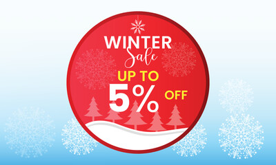 Fototapeta na wymiar Winter sale banner, discounts up to 5 %, winter sale up to 5 percent off