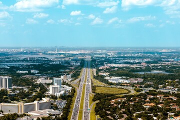 Aerial view of the highway and Orlando cityscape