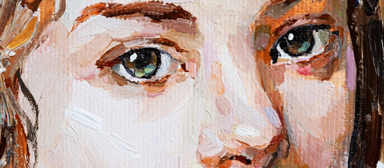 Art painting. The portrait of a girl with green eyes is made in a classic style.