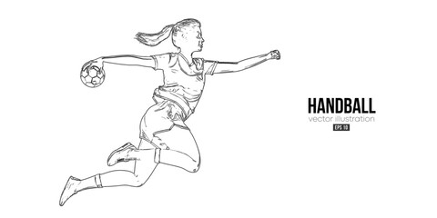 Abstract silhouette of a handball player on white background. Handball player woman are throws the ball. Vector illustration