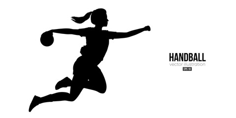 Fototapeta na wymiar Abstract silhouette of a handball player on white background. Handball player woman are throws the ball. Vector illustration