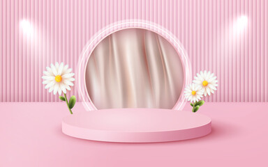 3d abstract scene long pink pastel podium product presentation mock up show