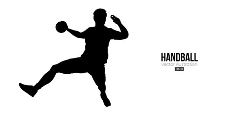 Fototapeta na wymiar Abstract silhouette of a handball player on white background. Handball player man are throws the ball. Vector illustration