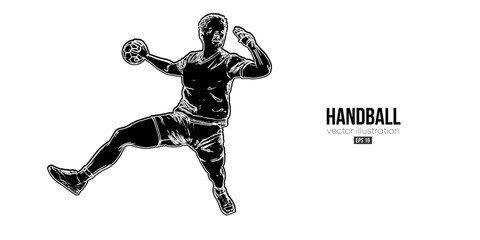 Abstract silhouette of a handball player on white background. Handball player man are throws the ball. Vector illustration