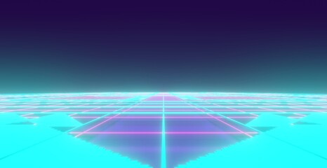 Virtual reality background cyberspace glowing blue neon 3d render