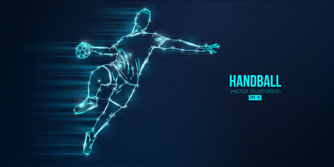 Abstract silhouette of a handball player on blue background. Handball player man are throws the ball. Vector illustration