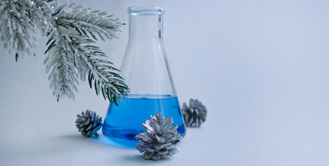 Christmas tree branch laboratory flask