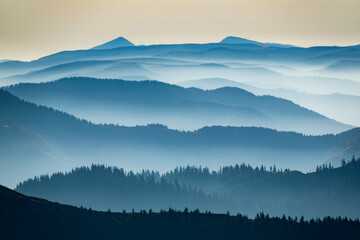Misty mountain ridges in the morning.