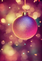 Obraz premium Merry Christmas ball on blurred bokeh lights background.