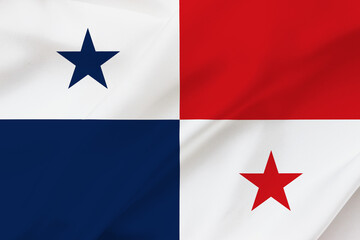 Flag of Panama on waving silk background. Panama national flag.