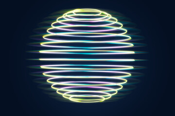 Graphic digital sphere in the form of a luminescent spiral line isolated on black background. 3D rendering