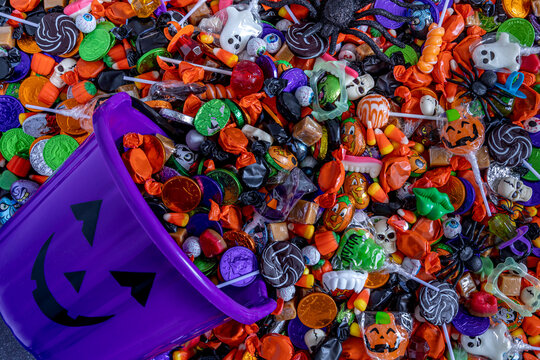 Trick or Treat Halloween Candy background with props