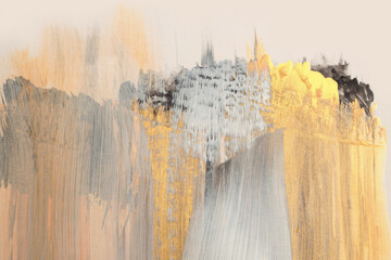 Art modern oil and acrylic smear blot canvas painting wall. Abstract texture gold, bronze, black...
